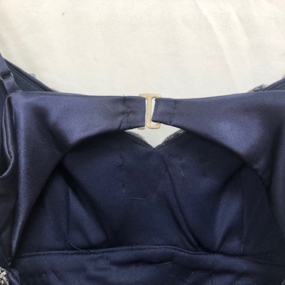 B. Darlin Navy Blue Short Formal Dress Satin-Look Size 3/4 with Sequin Bead Trim - Picture 7 of 11